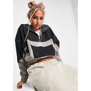 Nike oversized mesh half-zip hooded jacket in black tan XL Sporty Athleisure